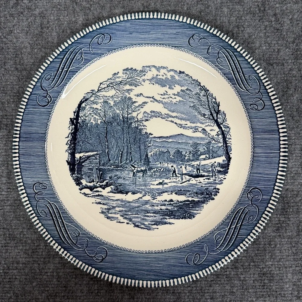 VTG Royal Currier & Ives Blue White Chop Plate 12